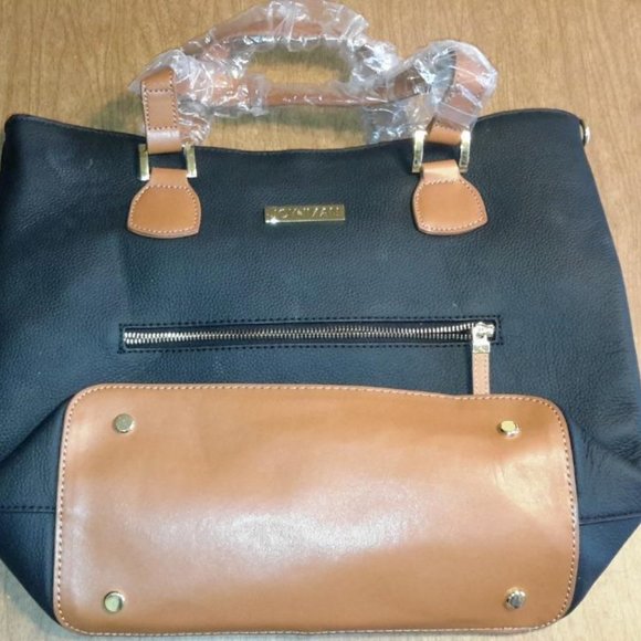 JOY & IMAN LEATHER TOTE BAG BLACK AND BROWN - Picture 1 of 4